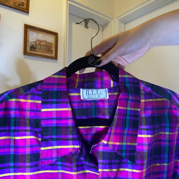 COPY - 60s? VTG Silk Plaid Shacket - Picture 7 of 12